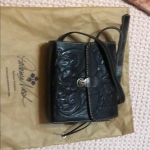 Black Patricia Nash Italian Leather tooled bag